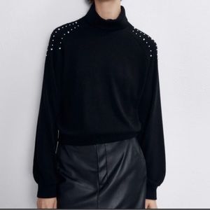 Zara • Black Turtleneck with Stud Details on Shoulders Size Medium